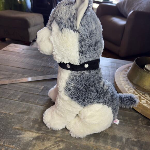 LINZY Toys Husky Puppy Dog Plush Stuffed Animal Black White Collar 15" - Picture 6 of 8